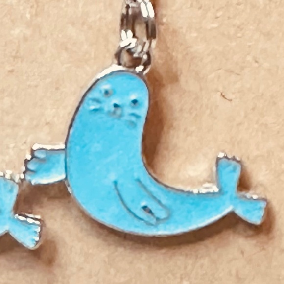 Stainless Steel Earring Hooks Light Blue & Silver Dangle Seals Hand Crafted - Picture 2 of 4